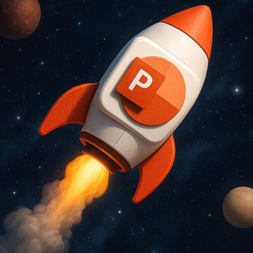 PowerPoint Rocket launching into space