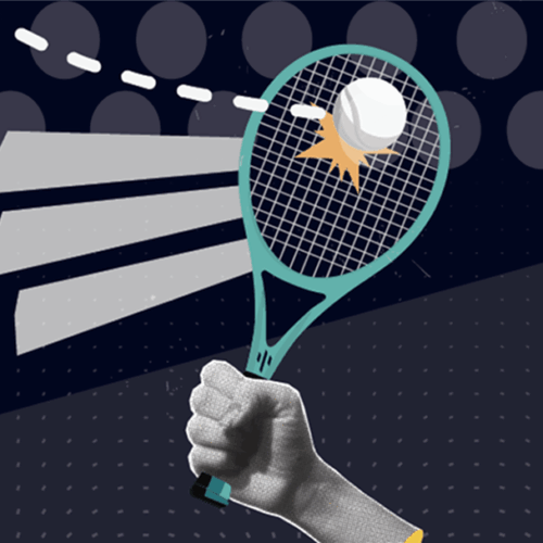 Retro style ilustration of tennis ball hitting racket