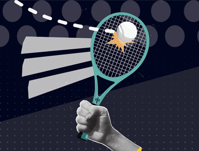 Retro style ilustration of tennis ball hitting racket