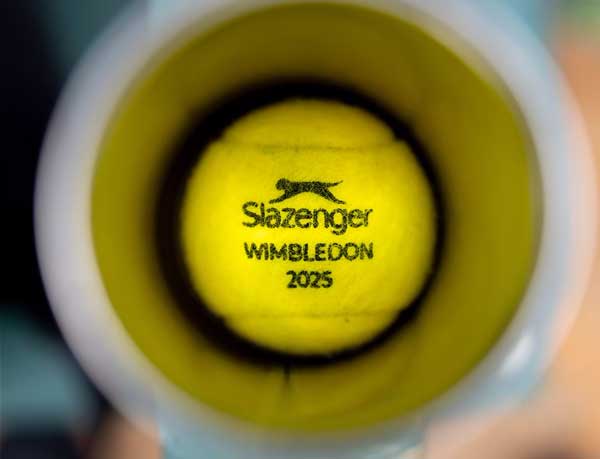 Slazenger branded tennis ball 'Wimbledon 2025' showing Slazenger logo