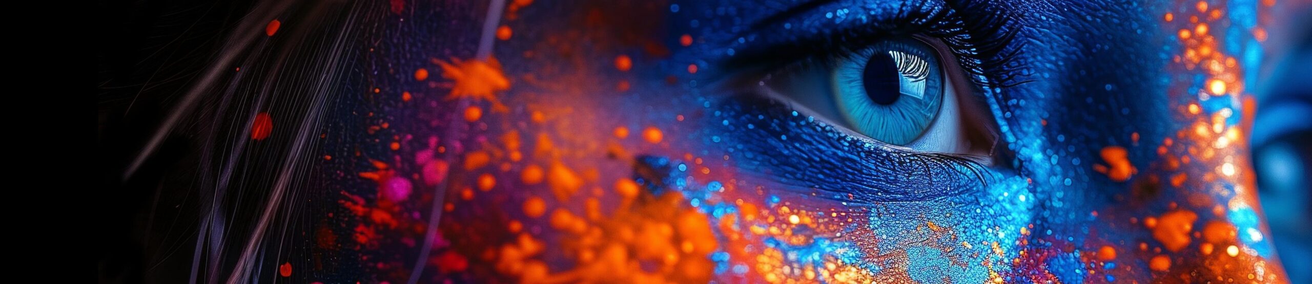 Close up of an Eye with coloursful paint splashes